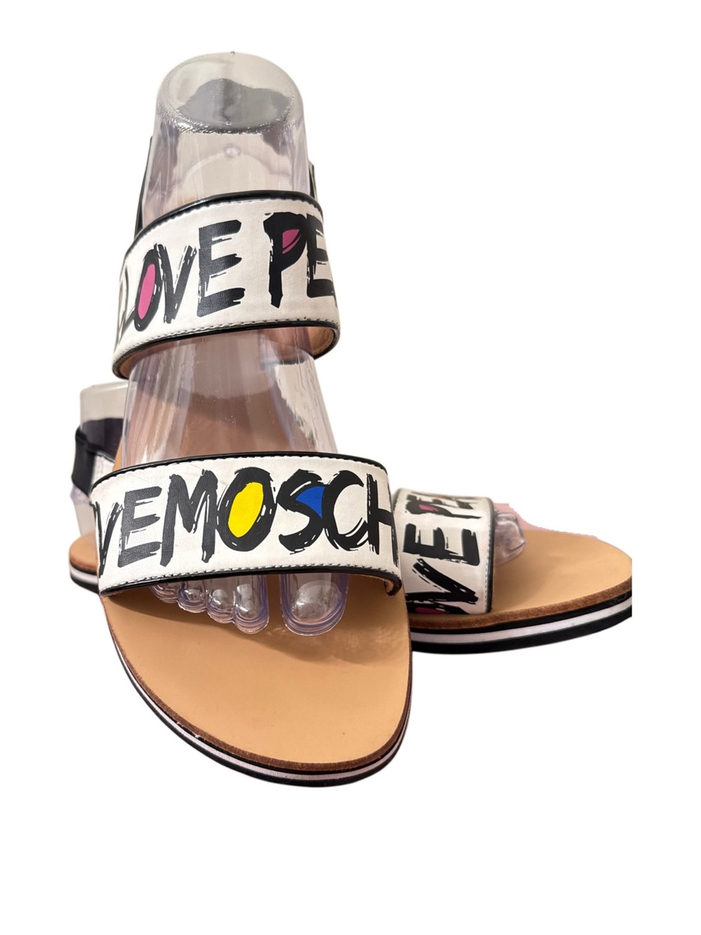 LOVE MOSHINO GRAFFTI SLOGAN SANDALS